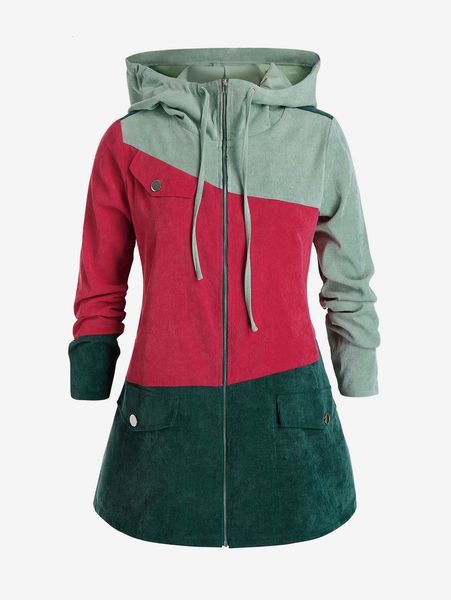 

women s jackets rosegal plus size jacket color blocking corduroy hooded zip up parkas coats female fall winter wide waisted outwears 4xl 230, Black;brown