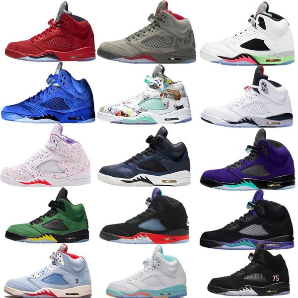 

2020 jumpman 5 men basketball shoes space jam black metallic island green fire red mens trainers sports sneakers size 7-132455