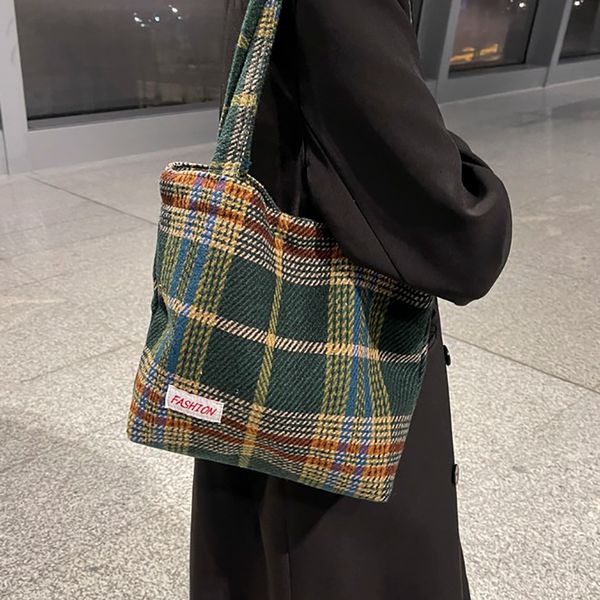 

evening bags tote women s bag shoulder wool shopper for women large capacity autumn winter soft plaid ladies travel designer handbag 230223