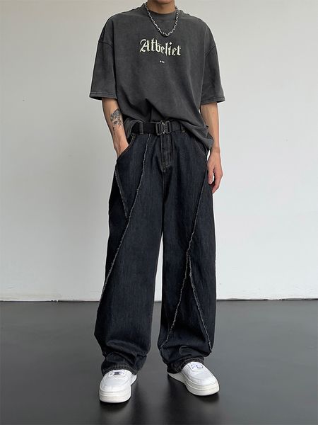 

men s jeans houzhou hip hop distressed pants men ripped patchwork denim trousers male oversize loose casual japanese streetwear 5xl 230224, Blue