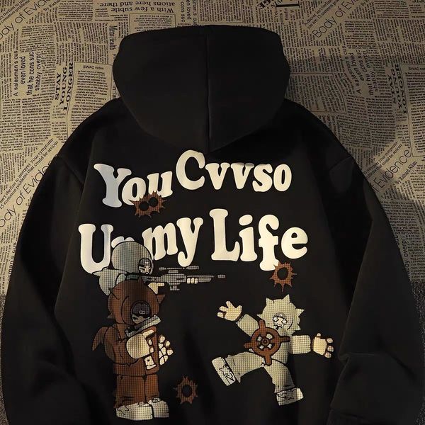 

womens hoodies sweatshirts american retro hiphop sweater letter anime hoodie men and women lovers on high street streetwear y2k vibe oversiz, Black