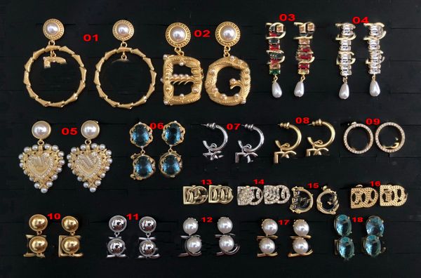 

fashion new designed classic earring pearl stud copper earrings d letters pendant 18k gold plated anti allergy women's ear clip designe, Golden;silver