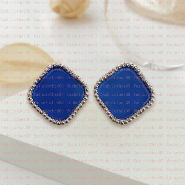 

wholesale vintage 4/four leaf clover charm stud earrings back mother-of-pearl silver 18k gold plated agate for women girls valentine's, Golden