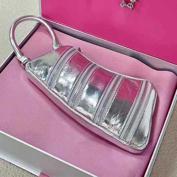

fashionable and versatile irregular reflective silver multi-zipper handbag crossbody bag