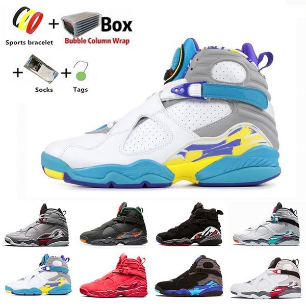 

colorful jumpman 8s mens basketball shoes 8 multi-color snowflake quai 54 three peat men women chaussures trainers sports sneakers2592