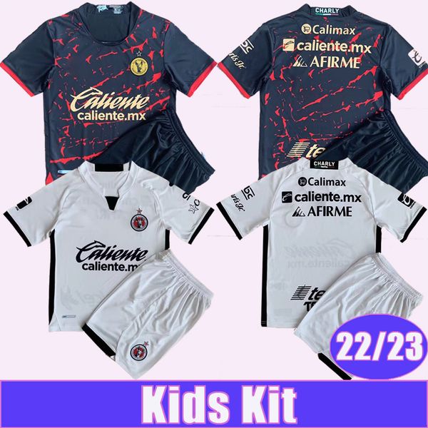 

22 23 mexico tijuana kids kit soccer jersey castillo j. montecinos rodriguez b. diaz lopez home away child suit football shirts, Black