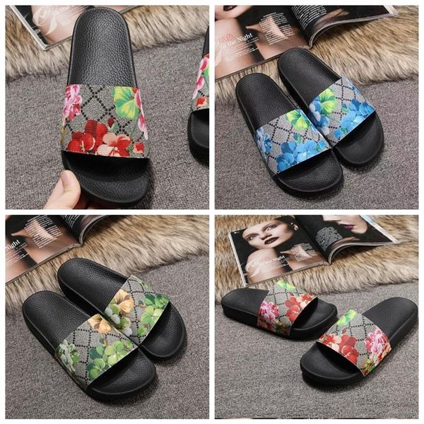 

designers slippers slide womens summer beach sandals slippers classic ladies floral slippers men women flip flops flat slipper siz265n, Black