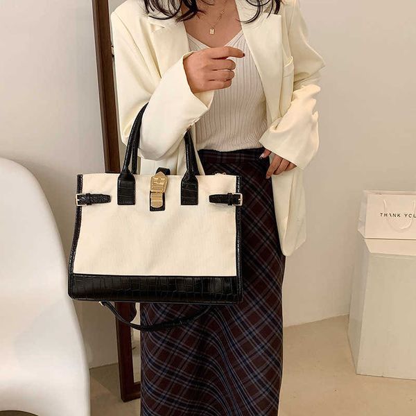 

summer new fashion simple handbag shoulder bag large capacity tote bag spelling color canvas bag