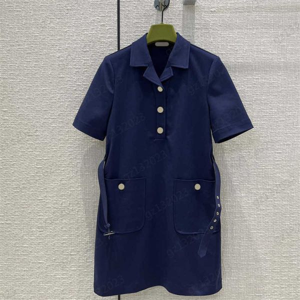 

retro style dress lapel short sleeves casual summer dresses classic double pocket h version belt slim maxiskit socialite style womens dress, Black;gray