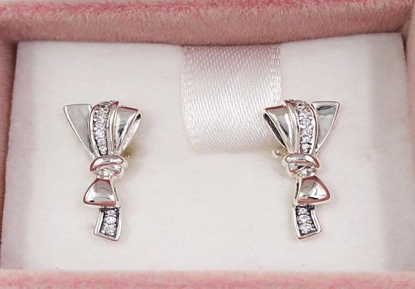 

studs brilliant bows stud earrings clear cz authentic 925 sterling silver fits european pandora style studs jewelry andy jewel 2971941998, Golden;silver