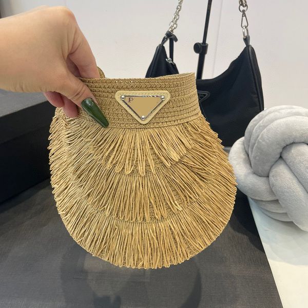

womens designer p-letter straw hat visors cap sun hat fashion tassels knitted hat cap for men woman wide brim hats summer bucket hats outdoo, Blue;gray