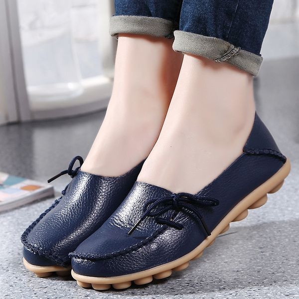 

dress shoes moccasins women flats 2022 autumn woman loafers genuine leather female slip on ballet bowtie womens big size 230224, Black