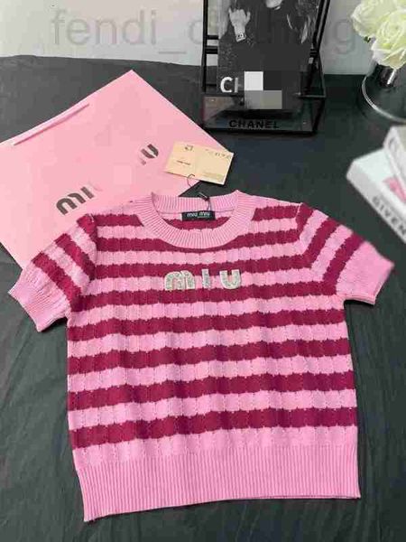 

women's knits & tees designer spring and summer new style stick drill letter stripe temperament casual versatile curved bead sweater x4, White