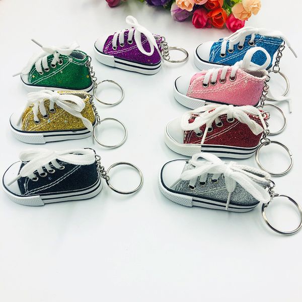 

canvas shoes keychains party creative gifts mini simulation sneaker tennis shoe key chain novelty sports shoes keyrings shoes holder handbag, Silver