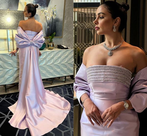 

2023 lilac mermaid dubai luxury evening dresses with bow cape beaded arabic engagement prom gowns abendkleider robe de soiree, Black;red