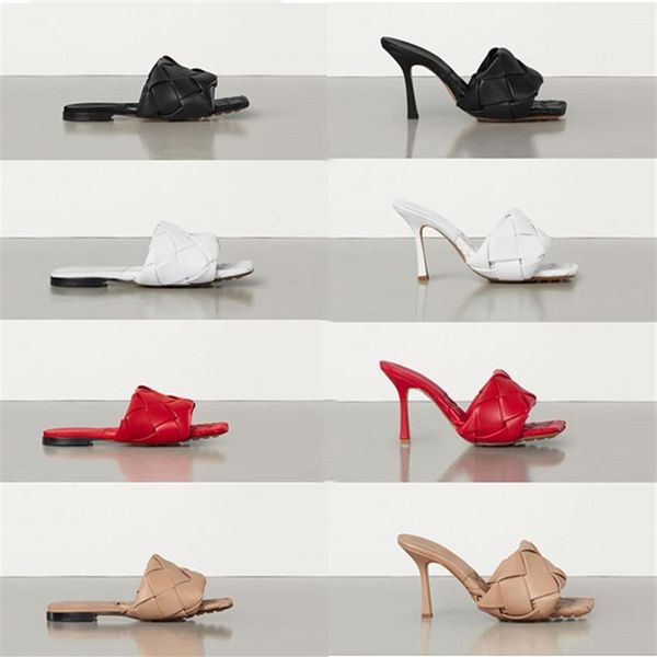 

womens lido flat sandals woven leather mules with squared sole 9cm high heel shoes woven slipper womens sandals  color size254s, Black