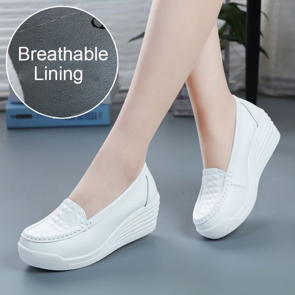 

dress shoes women wedge platform fashion comfortable increase casual slip on women s loafers summer hollow out breathable 230224, Black