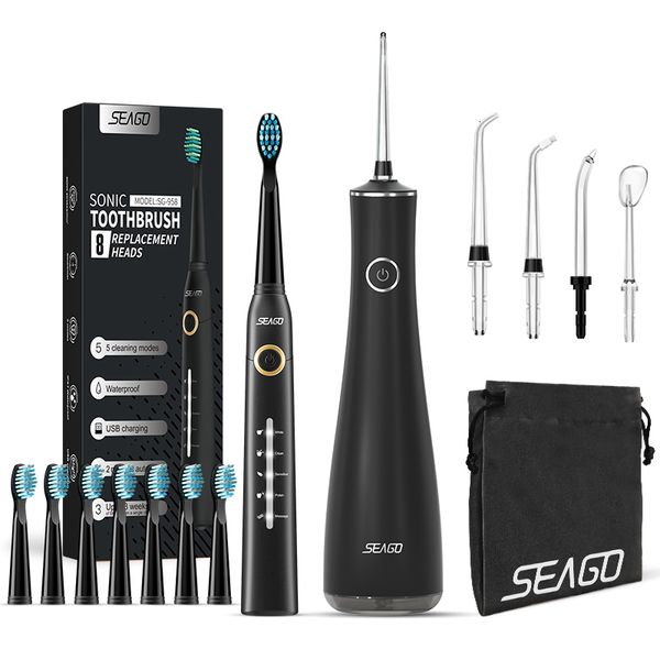 

other oral hygiene seago water flosser teeth cleaner with 5 nozzles portable dental jet sonic electric toothbrush brush 8pc heads 230224