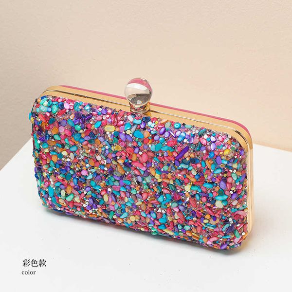

2022 diamond single side colorful stone clutch wedding banquet shoulder bags mini purse fashion wallets 6 colors 230224