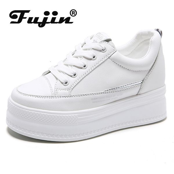 

dress shoes fujin 7cm microfiber leather women casual shoes white platform wedge hidden heel shoes white shoes chunky sneakers skateboard 23, Black