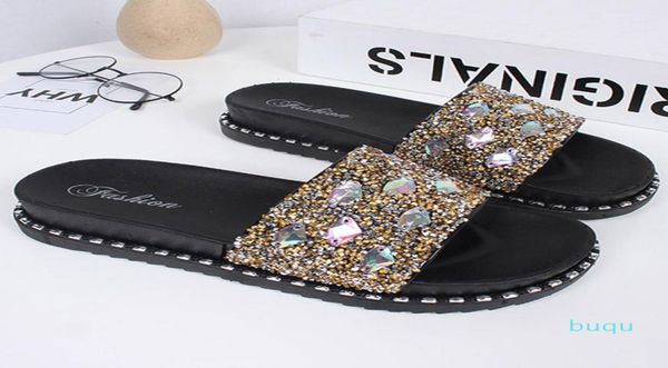 

women beach flip flops slippers flat women causal shoes woman gold slipper slides crystal bling sandals female slippers7879735, Black