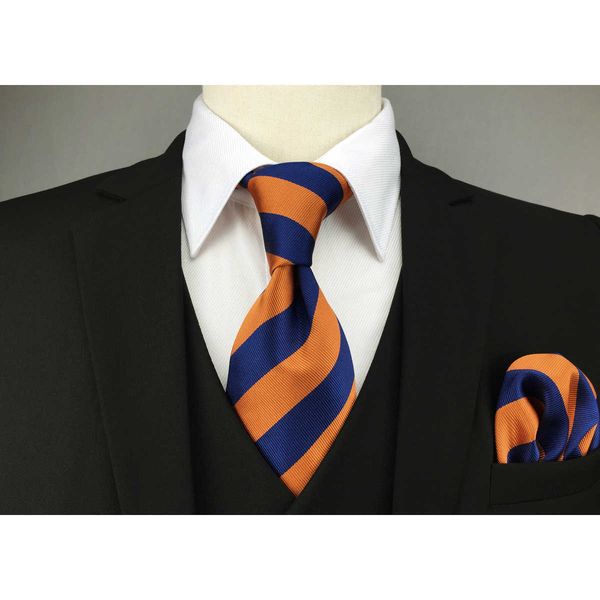 

neck ties navy blue orange striped mens necktie set wedding dress bow tie pretied brand new classic hanky extra long size j230225, Blue;purple