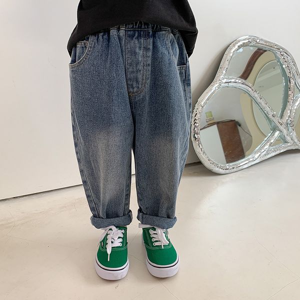 

jeans autumn boys retro style casual jeans 28 years kids sand washed loose allmatch denim pants 230225, Blue