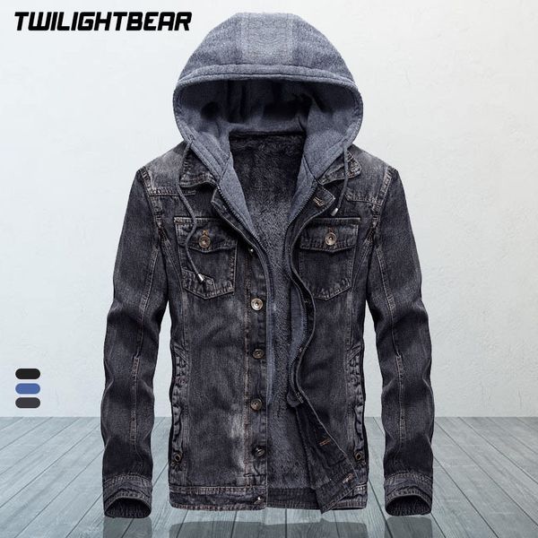 

men's jackets winter men's denim jacket male warm coat retro hooded fleece denim jacket for men brand clothing thicken outerwear a, Black;brown