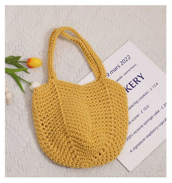 

totes summer travel beach bag cotton thread tote handbags solid color hollow out handmade woven crochet shoulder bags 2023 y2302