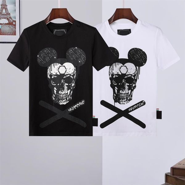 

phillip plain pp designer mens skull diamond t shirts short sleeve brand spring and summer high o-neck quality skulls tshirt tees 282r, White;black
