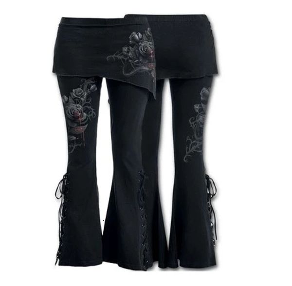 

women's pants s gothic punk skinny irregular skrit flare trouser print floral cotton slim bandage long plus size 230225, Black;white