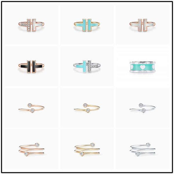 

t-home silver jewelry simple and versatile fashion double stone inlaid enamel love three row single ring230d
