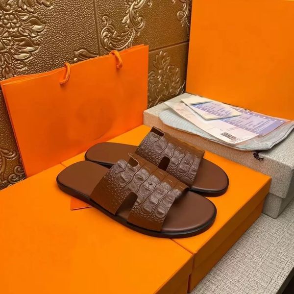 

23ss men slipper summer sandal slide izmir sandals beach slides slippers slip on rubber sole goatskin nappa leather 38-45 box, Black