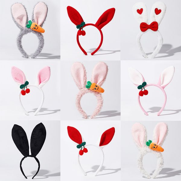 

2023 new lolita fashion easter cosplay long bunny ears carrot bow hairband plush rabbit for girls women birthday party 6pcs, Slivery;white