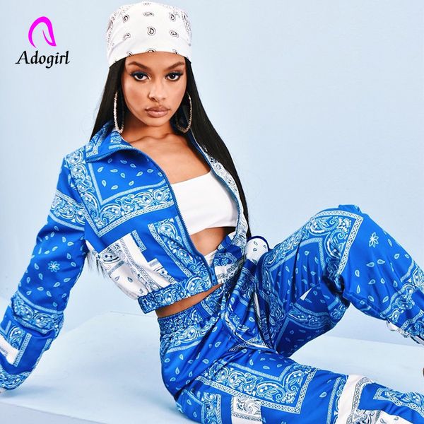 

women's two piece pants paisley bandana print two 2 piece set women fitness sweatsuit zipper up sweatshirt jogger pants set tracksuit v, White