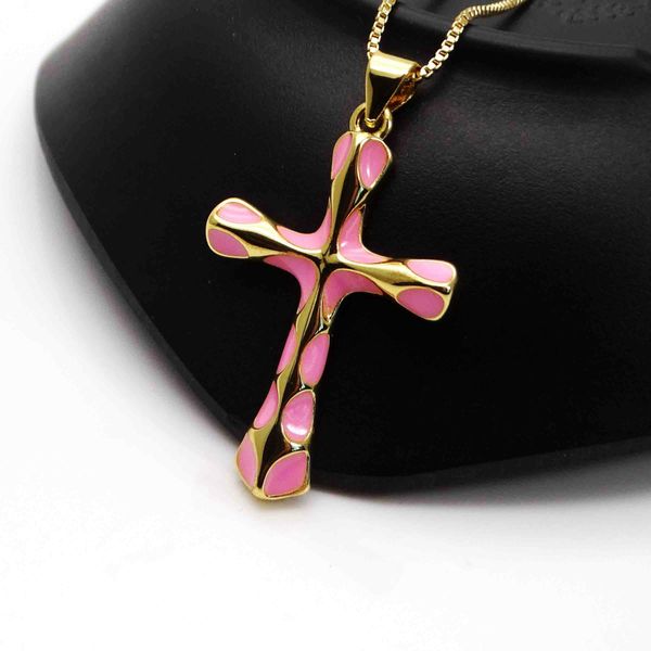 

microzircon rainbow cross pendant necklace drop paint red and black reticle gold plated diy choker necklace jewelry, Silver