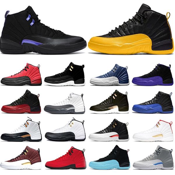 

men basketball shoes 12 12s reverse flu game dark grey concord university gold mens trainers sports sneakers size 40-42642