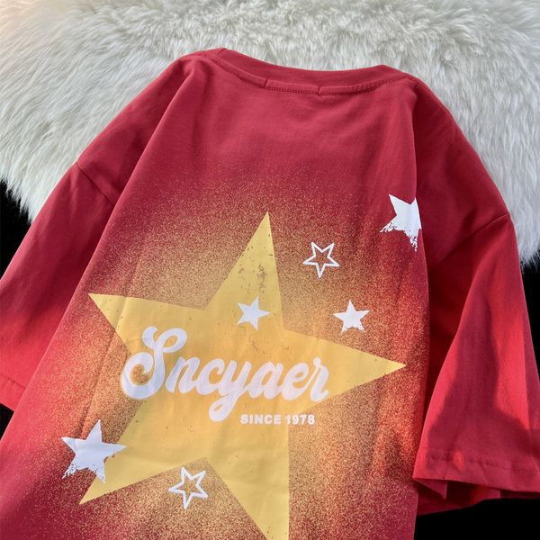 

women's tshirt american star print cotton short sleeved tshirt men and women summer loose street brand half oversized t shirt 230225, White