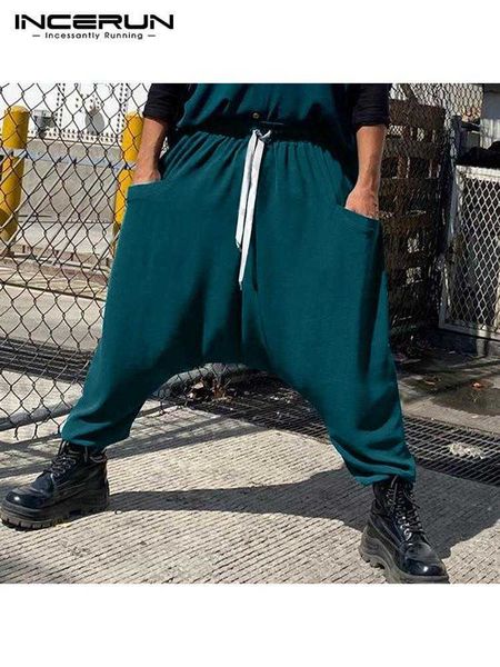 

men's pants 2023 american style men solid pantalons fashion casual male loose comfortable wide leg trousers drop crotch pants s5xl z022, Black