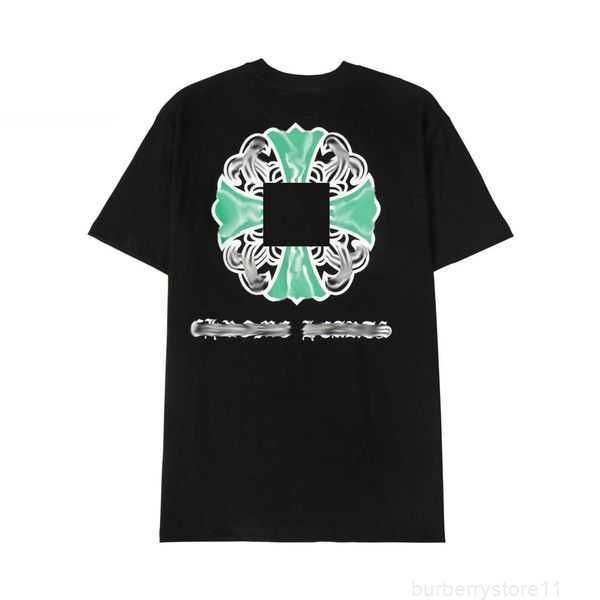 

classic men's heart luxury t shirt ch brand tees men women sanskrit letter chromes sweatshirts short sleeve horseshoe designer 23ujq, Black