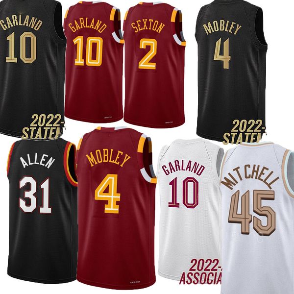 

men basketball jerseys donovan mitchell evan mobley darius garland jarrett allen caris levert cedi osman ricky rubio isaac okoro dean wade d, Black;red