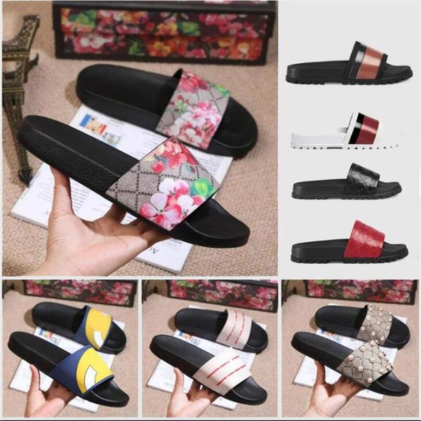 

2020 designer men women sandals with correct flower box dust bag shoes snake print slide summer wide flat sandals slipper349g, Black