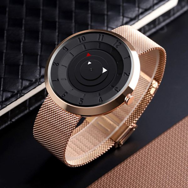 

men's personality creation sports watch cool concept borderless fashion design watch-stainless steel strap quartz wrist watch for men l, Slivery;golden