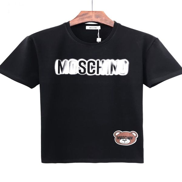 

high-quality fashion summer men's t-shirt short-sleeved casual cotton round neck letter bear pattern ladies couple cloth250f, White;black