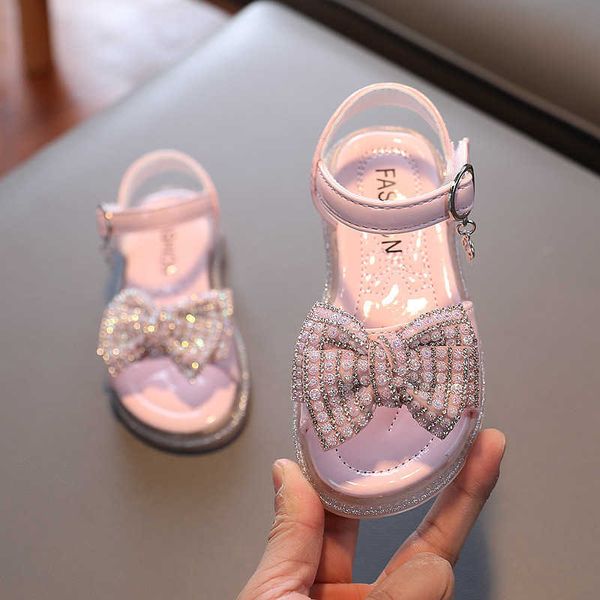 

sandals 2023 summer new girls sandals fashion children beach shoes cute rhinestones bow princess sandals soft bottom kids shoes g915 z0225, Black;red