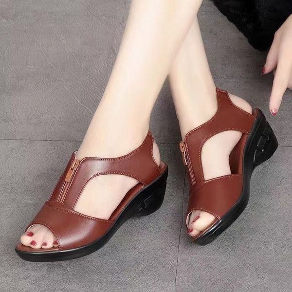

sandals sandals women summer roman style sandals fish mouth zipper breathable wedge sandals luxury sandals women designers 230225, Black