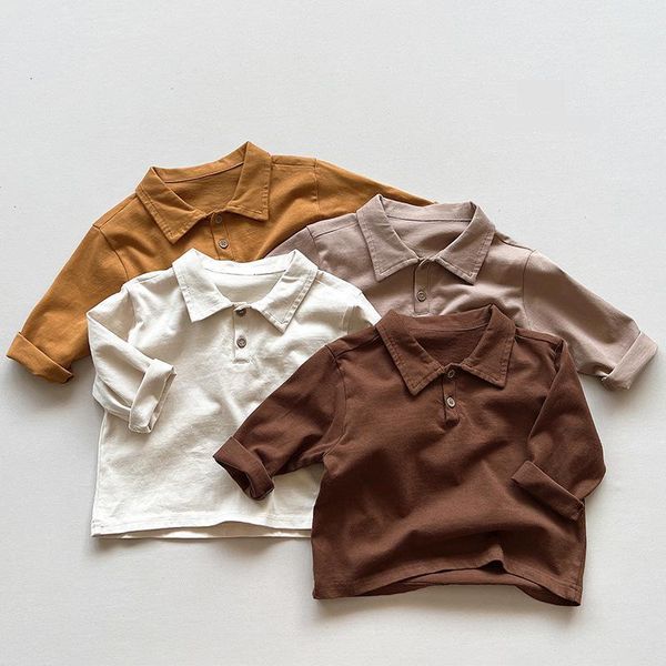 

tshirts children casual shirts solid boys girls long sleeve lapel cotton kids bottoming vintage infant ops 230225, Blue