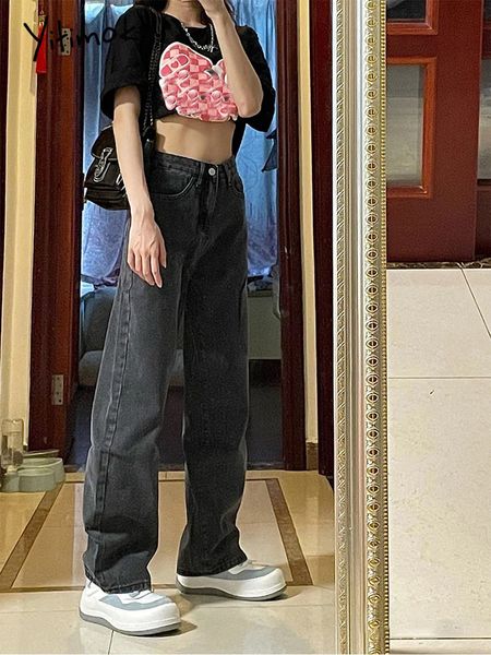 

women's jeans cotvotee high waisted jeans for women fashion dark grey mom jeans vintage streetwear 4xl wide leg jeans y2k denim pants 2, Blue