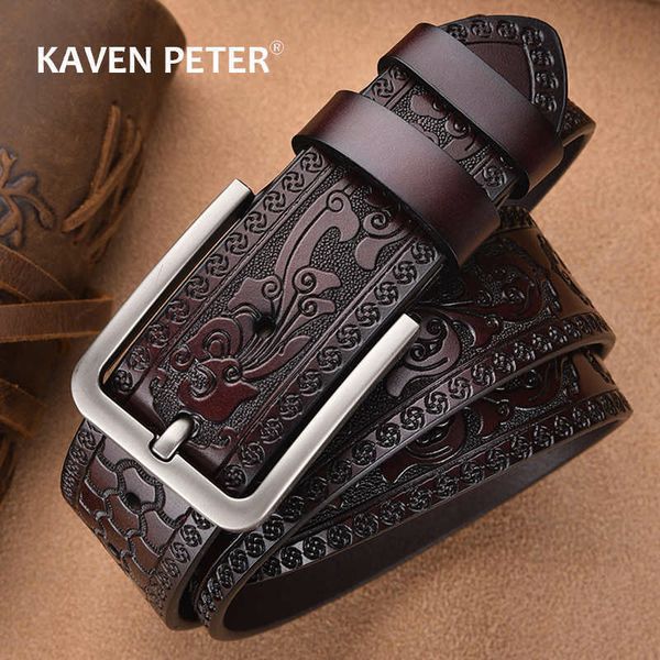 

belts male print leather belt floral strap for men 4.0 cm black vintage embossing genuine cowskin belt designer jeans l230225, Black;brown