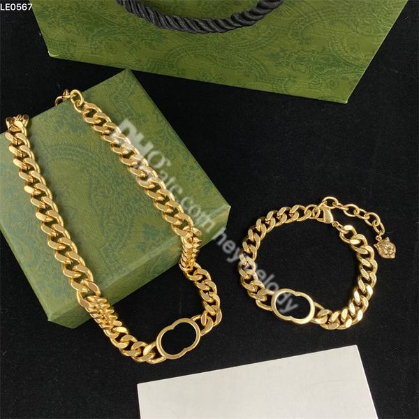 

luxury cuba link bracelet necklace tiger head pendant jewelry sets interlocking letter chain bracelets with box, Silver